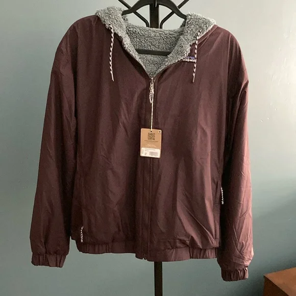 New Women’s L Patagonia Reversible Los Gatos Cambria Gray Fleece & Plum Jacket - Picture 2 of 8